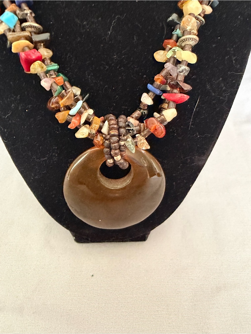 Coldwater Creek Vintage Gemstone Chip Multi-Strand Statement Boho Necklace - Picture 2 of 5